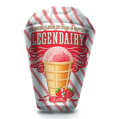 legendairy strawberry flavour ice cream in waffle cone picture