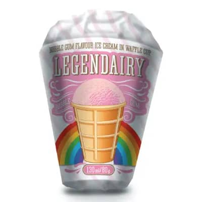 legendairy bubble gum flavour ice cream in waffle cone picture