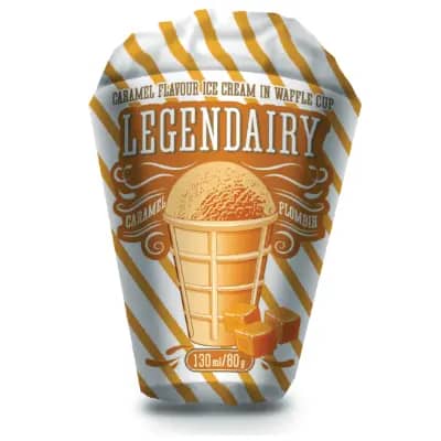 legendairy caramel flavour ice cream in waffle cone picture