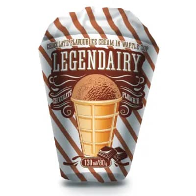 legendairy chocolate flavour ice cream in waffle cone picture