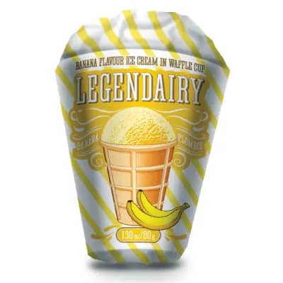 legendairy banana flavour ice cream in waffle cone picture